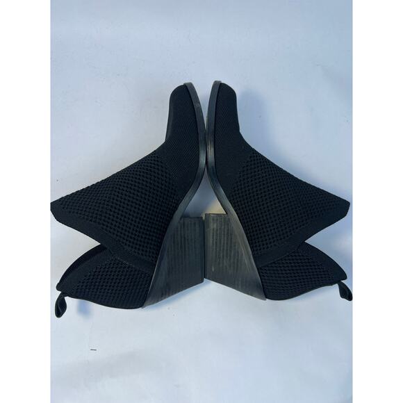Eileen Fisher Black Knit Ankle Booties, Size 6.5, Block Heel, Stretch Pull-On - Picture 6 of 7